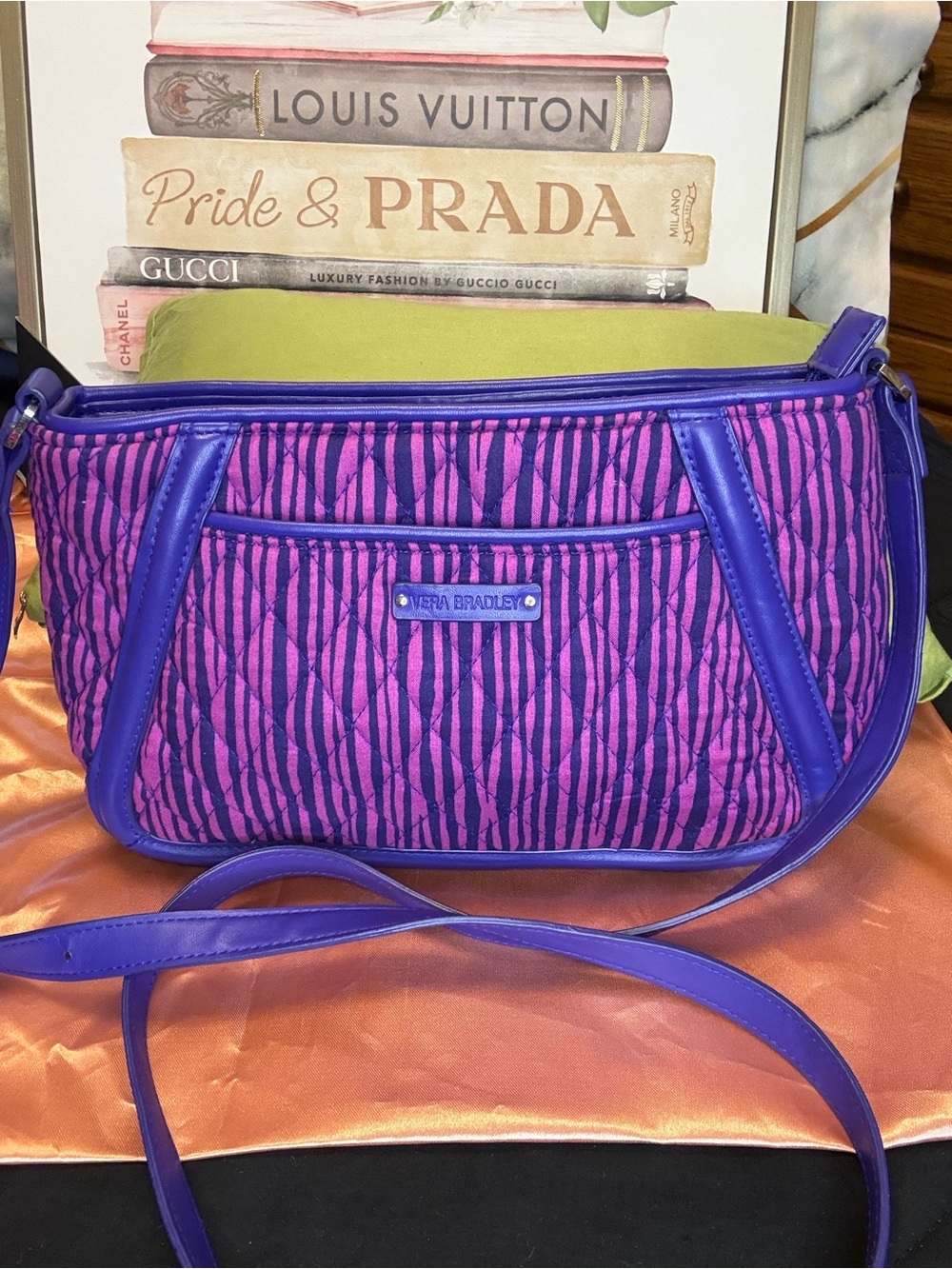 Vera Bradley NWT Quilted Crossbody Bag Pink Purple Zebra Print Iconista Stripe